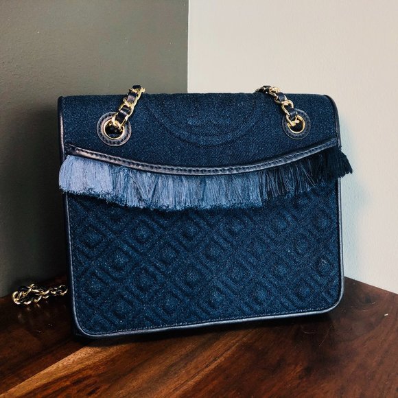 Tory Burch Handbags - Tory Burch Denim medium Fleming bag